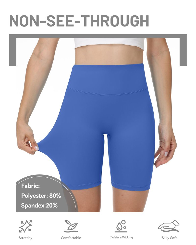 Runhit No Front Seam Biker Shorts for Women - 8'' High Waisted Workout Gym Yoga Running Spandex Compression Shorts Shorts with Tummy Control Blue XS