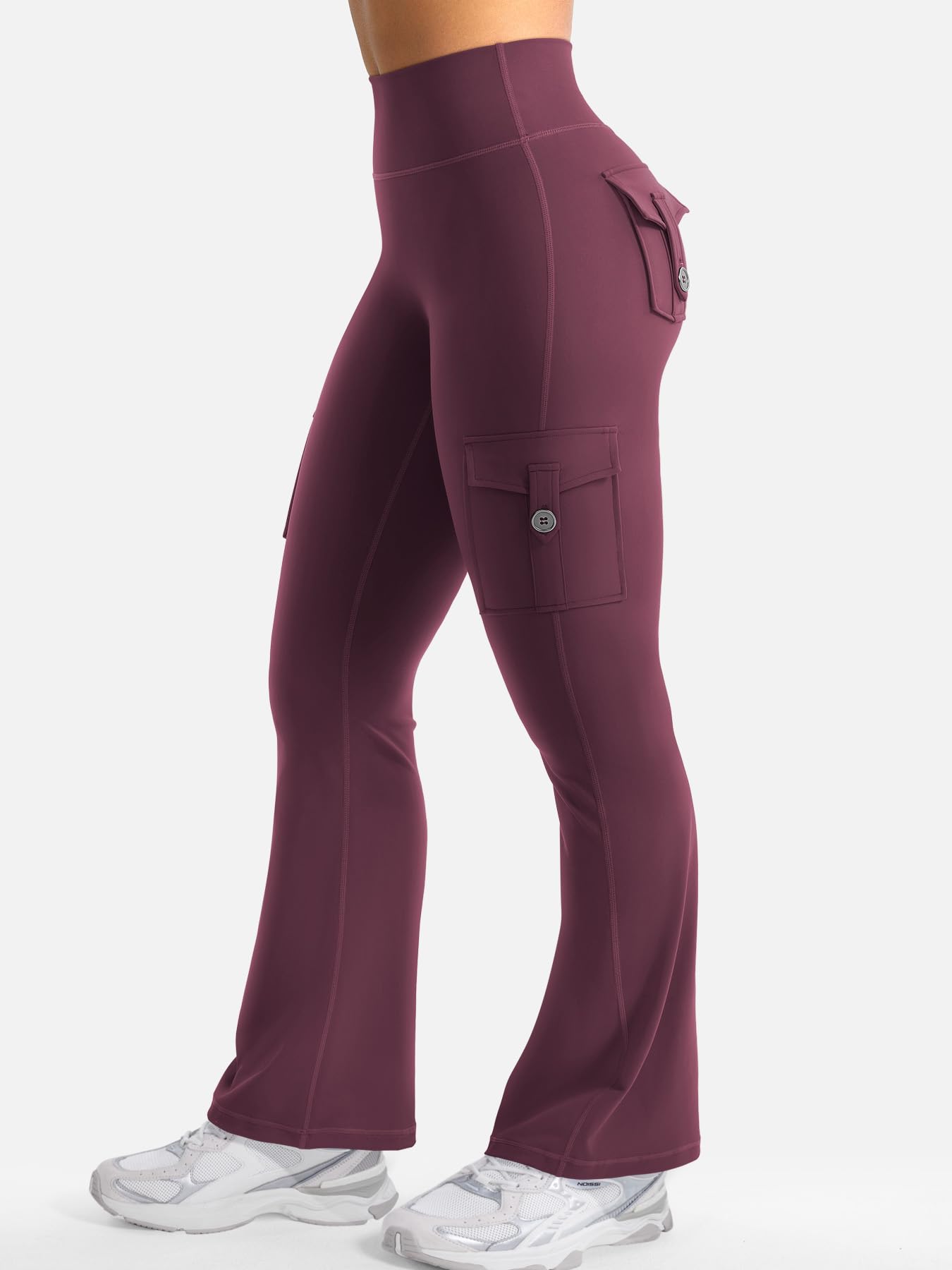YEOREO CoreFlex Women Workout Flare Leggings with Pockets Scrunch Cargo Gym Yoga Leggings Black Cherry M