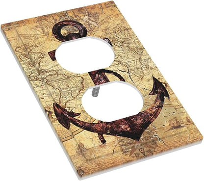 Anchor Nautical Vintage Map 1 Gang Single Duplex Light Switch Plate Outlet Cover Decorative Wall Plate Switchplate Electrical Faceplate for Office Livingroom Home Decor