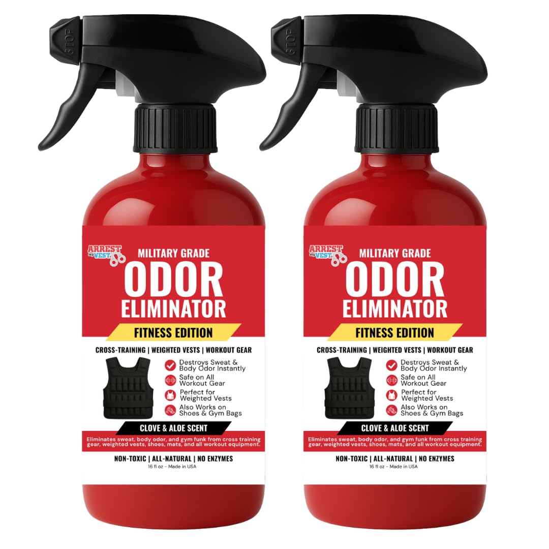 Arrest My Vest Fitness Edition Odor Eliminating Spray for Weighted Vests, Gym Bags & Workout Gear - All Natural Sports Gear Deodorizer - Clove & Aloe Fragrance 2 Pack (16 oz)