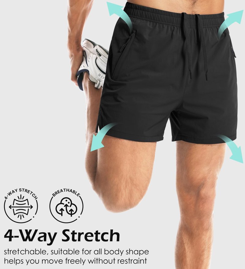 Aolesy Men's 2 in 1 Running Shorts 5 Inch Quick Dry Gym Workout Shorts with Zipper Pockets Lightweight Training Athletic Shorts for Men Khaki