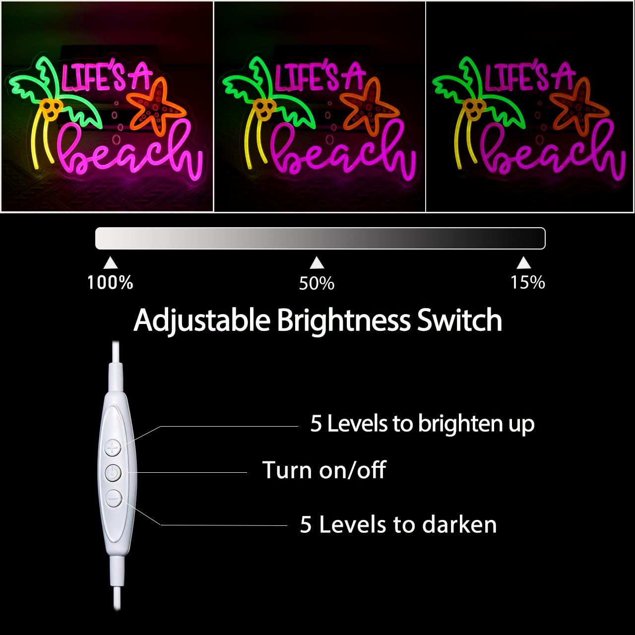 GYCLFNDDONG Life's A Beach Neon Sign Coconut Tree LED Wall Light with Dimmer Switch for Bedroom Home Tiki Bar Decor, Summer Tropical Palm Tree Neon Light for Kids Room Beach Party Gifts