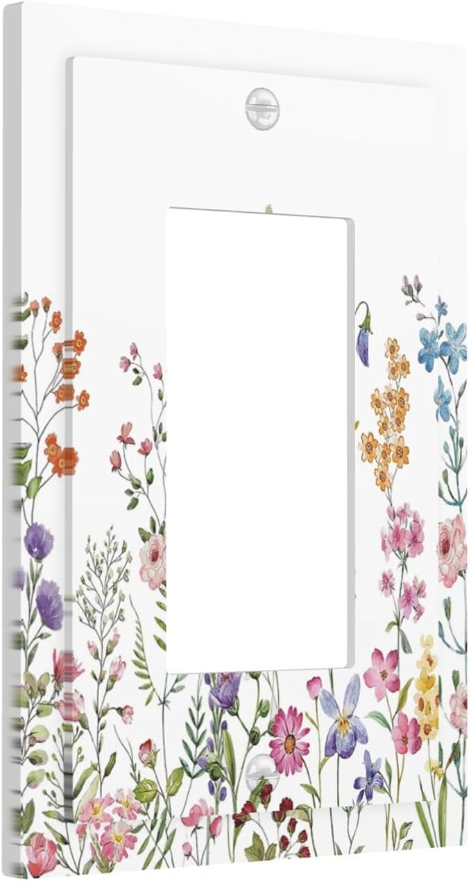 Rustic Wild Floral Vintage Watercolor Flower Single Rocker/Decora Light Switch Plate Decorative 1 Gang Outlet Cover Faceplate GFCI Electrical Receptacle Wallplate Dimmer for Bathroom Home Decor