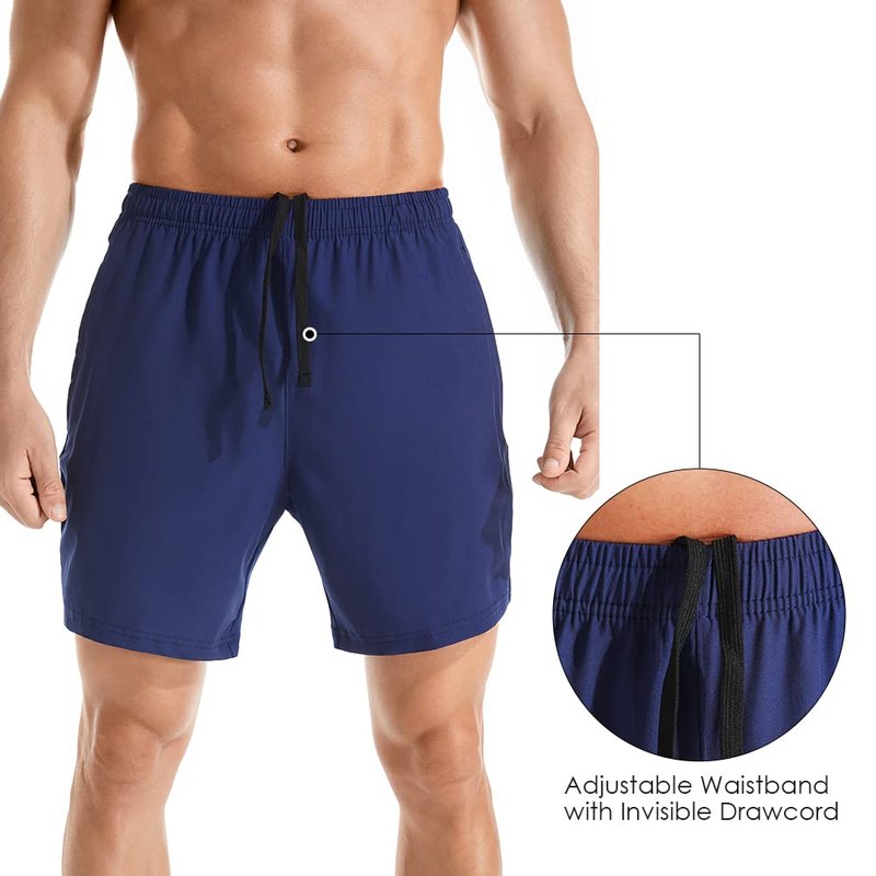 Gerlobal Men's 7" Athletic Running Shorts Lightweight Quick Dry Gym Workout Shorts with Zipper Pockets Navy,Large