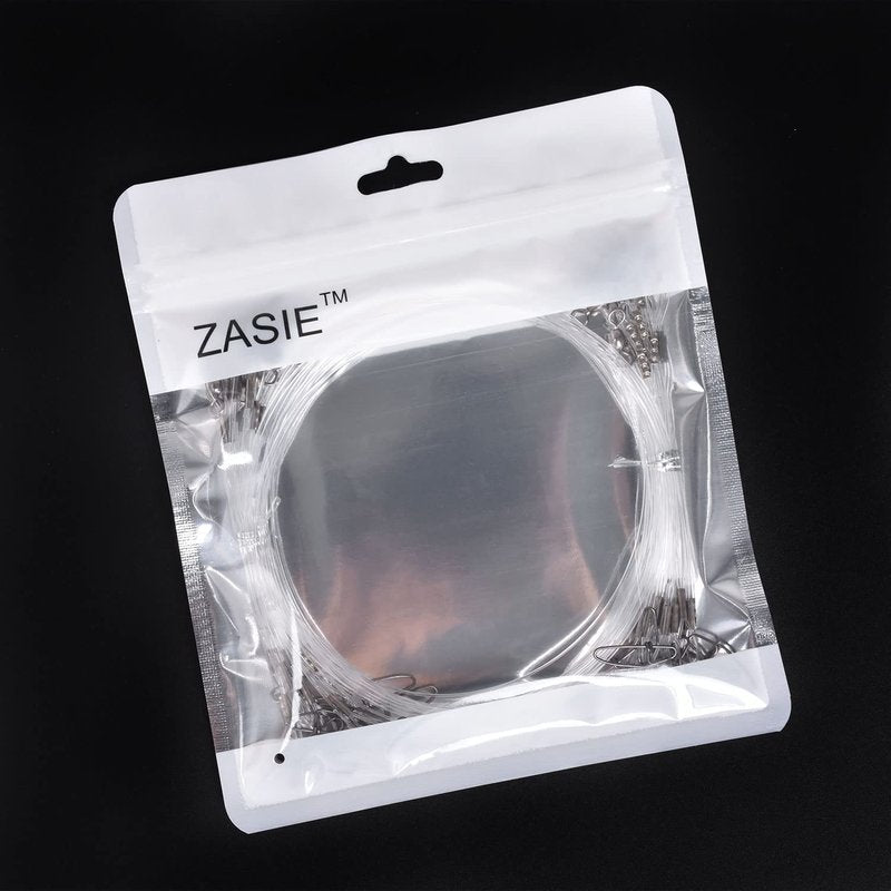 ZASIE 50lb Fluorocarbon Fishing Leader, 20in 100% Fluorocarbon Leader Line with Swivel and Snap, Saltwater and Freshwater Fishing Leaders, 20 Pack