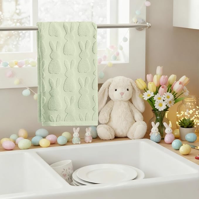 Artoid Mode 1 Pc Light Green 3D Rabbit Jacquard Easter Hand Towels
