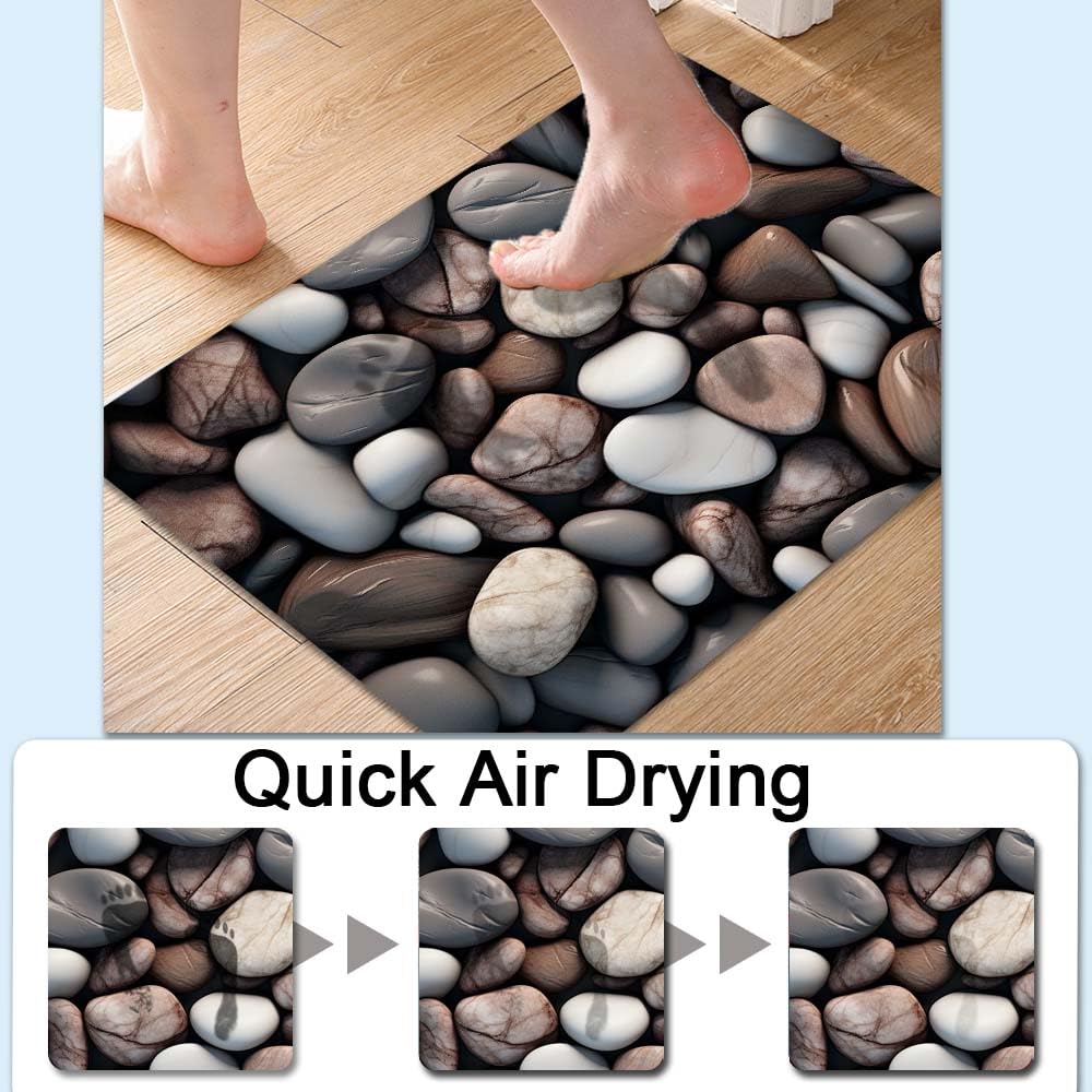 ZHUZHISHAN Bath Mat Rug,Rounded River Stones Non Slip Quick Dry Super Absorbent Thin Bathroom Rugs Fit Under Door-Easy to Clean Bathroom Floor Mats-Shower Rug for Shower Sink Bathtub(16" x 24"in)
