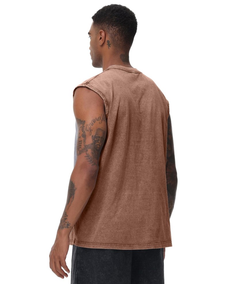 Mens Workout Tank Tops Sleeveless Tee Shirts Men Muscle Shirt Gym Acid Wash T Shirts Running Beach Loose Fit Tee(CF,XL) Coffee