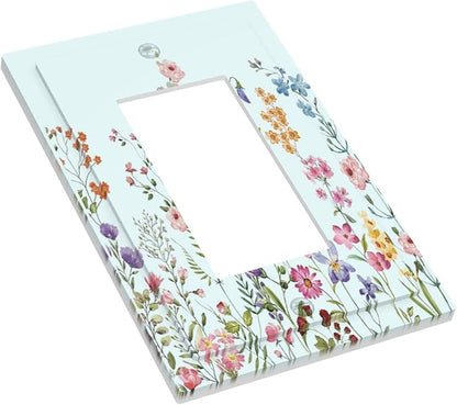 Rustic Wild Floral Vintage Blue Watercolor Flower 1 Gang Rocker Light Switch Covers Decorative Unique Single Decora Outlet Wall Plate Faceplate Switchplate GFCI for Bedroom Decor