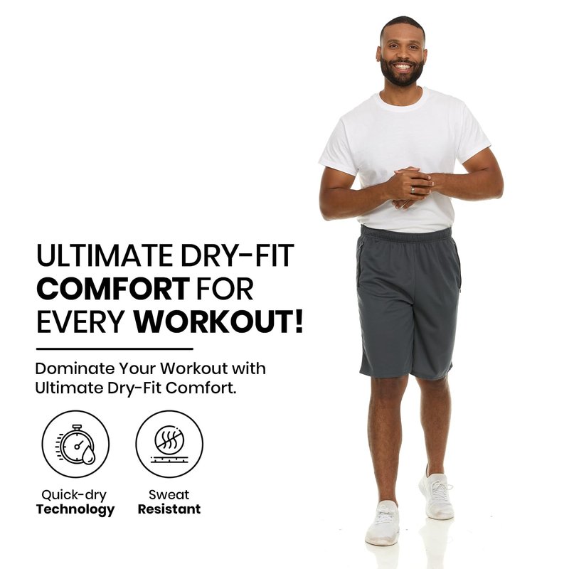 Essential Elements Men’s Athletic Shorts 4 Pack – Quick-Dry Moisture Wicking Basketball, Gym & Workout Shorts with Pockets