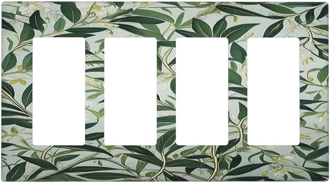 Sage Eucalyptus Leaves Foliage Light Switch Cover 4 Gang Rocker Decora Outlet Covers Wall Plate Decorative Switchplate Electrical Faceplate GFCI for Farmhouse Living Bedroom Decor