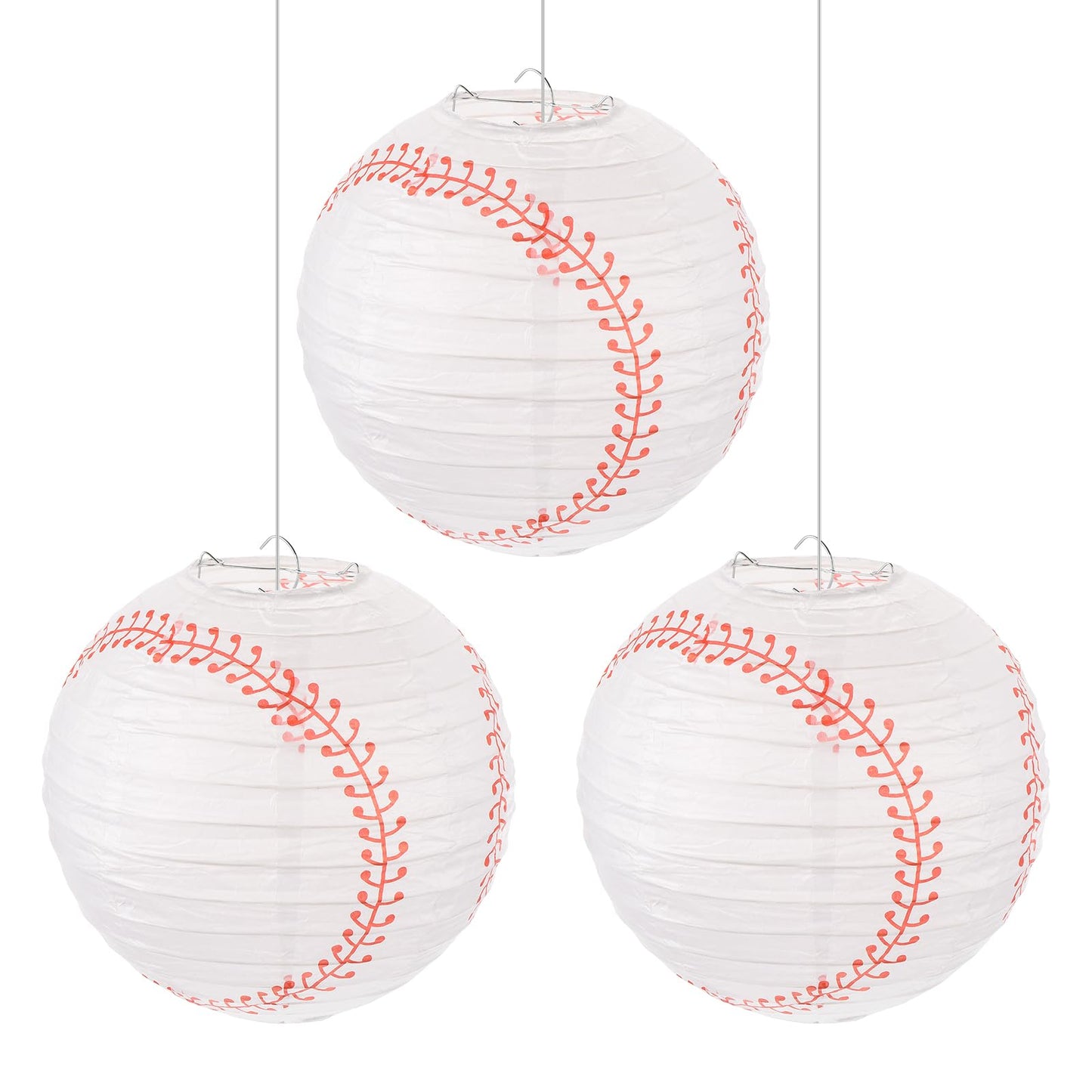 MECCANIXITY Baseball Paper Lanterns, 8" Round Hanging Chinese/Japanese Lantern Decoration for Home Birthday Party Wedding Christmas Classroom Decor, White 3 Pcs