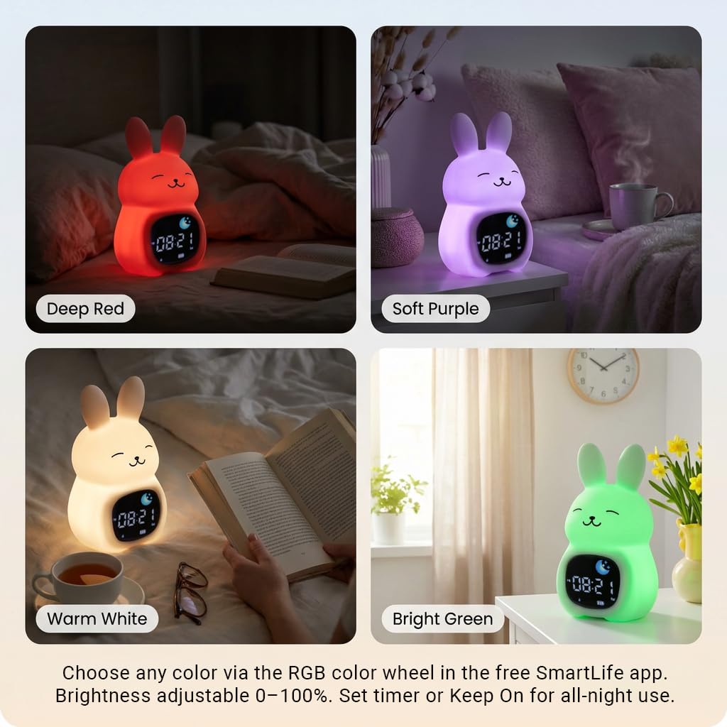 Bumble & Bright Kids Sleep Trainer with App Control - OK to Wake Clock for Kids Ages 4+, Color-Changing Night Light, Alarm & Sound Machine, Simple 1-Routine Setup, Free App, USB-C