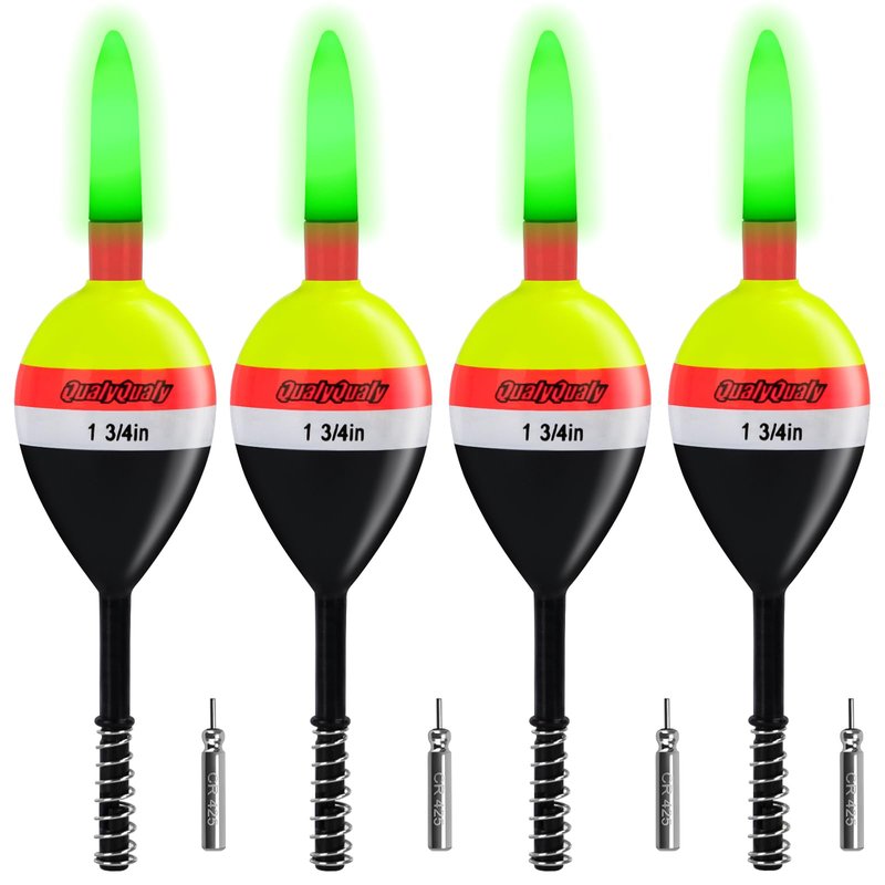 QualyQualy 4PCS Lighted Slip Bobbers Fishing Floats Glow in the Dark Spring Bobber for Crappie Walleyes Fishing