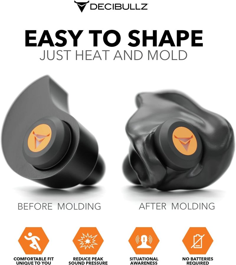 Decibullz Moldable Earplugs for Hunting & Shooting - Custom Fit, 31dB NRR, Comfortable Hearing Protection