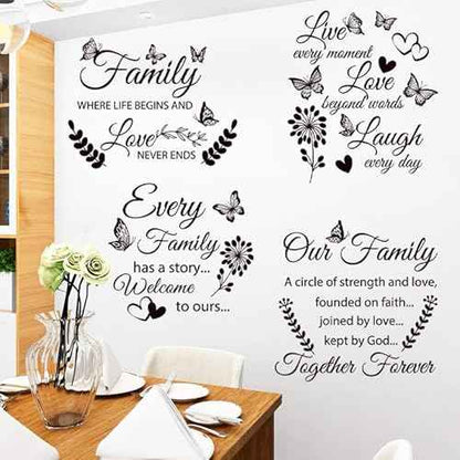 4 Set Family Stickers Vinyl Quote Decals Family Lettering Decals Inspirational Saying Stickers Wall Decor for Living Bedroom Wall Decorations