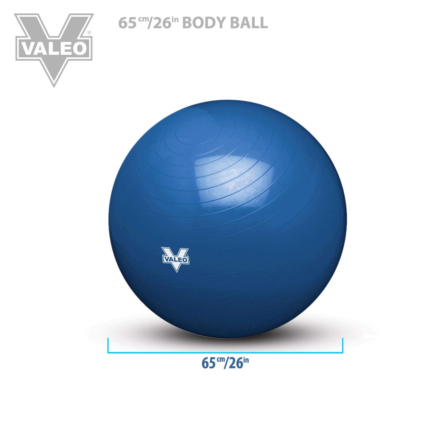 Valeo Exercise Body Ball - Professional Grade Anti-Burst Fitness, Balance Ball for Pilates, Yoga, Stability Workout & Training Physical Therapy, 65CM/26IN, BLUE