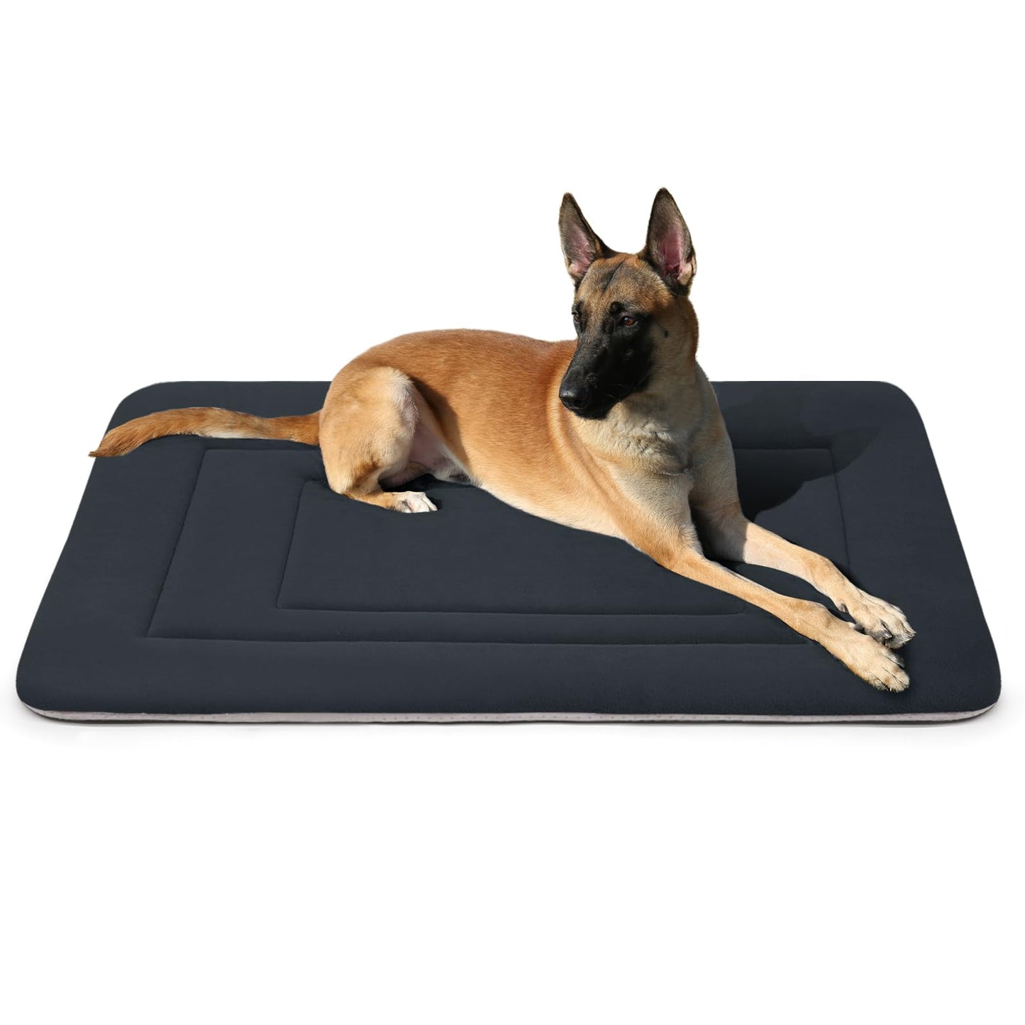 JoicyCo Dog Bed Soft Dog Crate Bed Pad Mat, 42 in Non Slip Bottom Washable Beds for Large Dogs, Pet Bed Mattress Kennel Pad, Dark Blue Gray