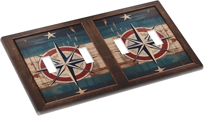 Decorative Art Light Switch Covers Nautical Rustic Star Emblem Quad Toggle 4 Gang Wall Plate Switch plate Electrical Faceplate for Home Decor