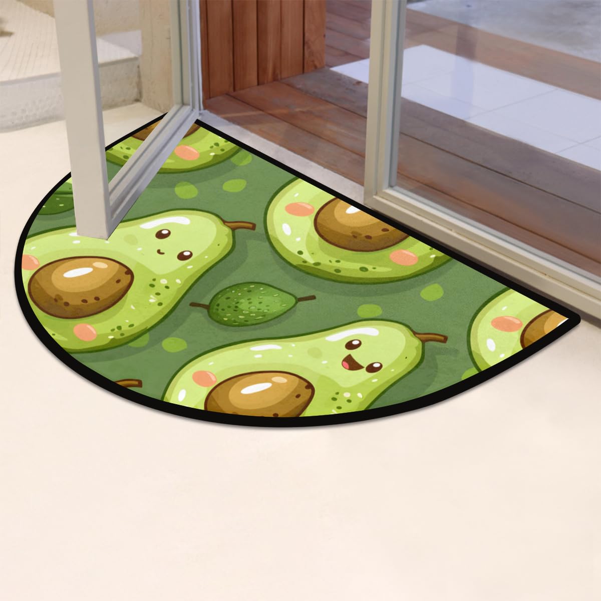LCLJJDMBM Avocado Cute Half Round Door Mat Indoor Entrance Half Moon Rug Area Rug Low Pile Non Slip Absorbent Semi Circle Welcome Mats for Kitchen Patio Home Decoration 36x24 Inch