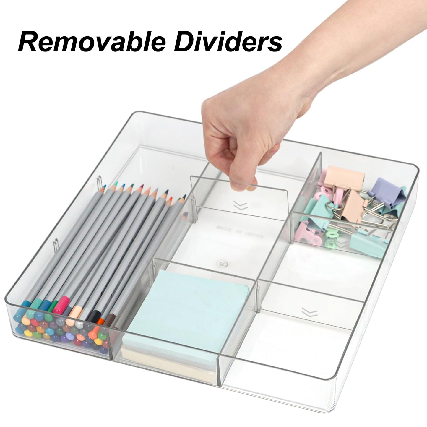 ZEXALOR Adjustable Clear Drawer Organizer, Plastic Drawer Divider Tray with Removable 9 Sections for Desk,Bathroom,Office,Makeup,Junk