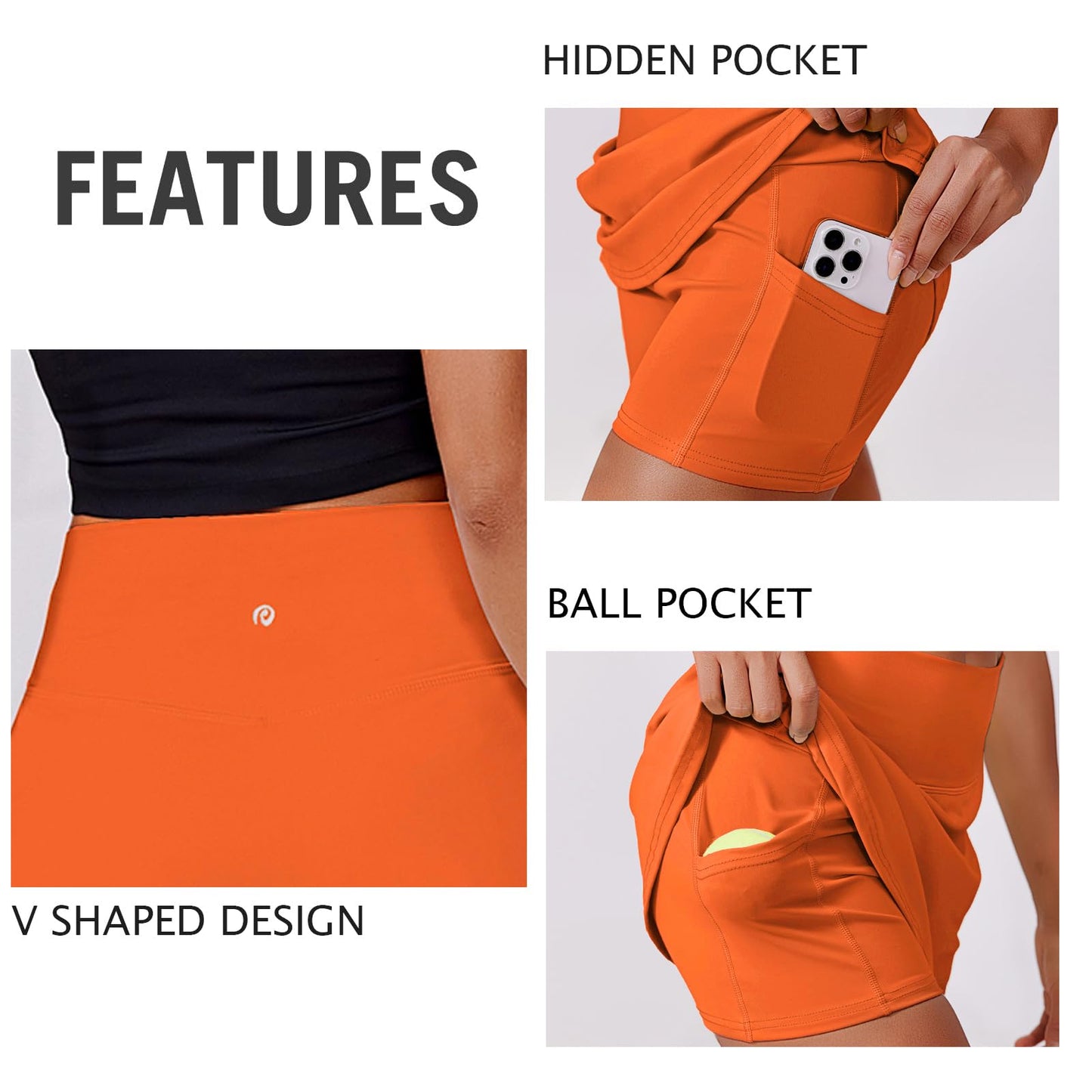 PINSPARK Tennis Skirts for Women High Waisted Athletic Skirt Quick Dry Golf Skort Lightweight Workout Skorts with Pockets Shorts, Orange XS