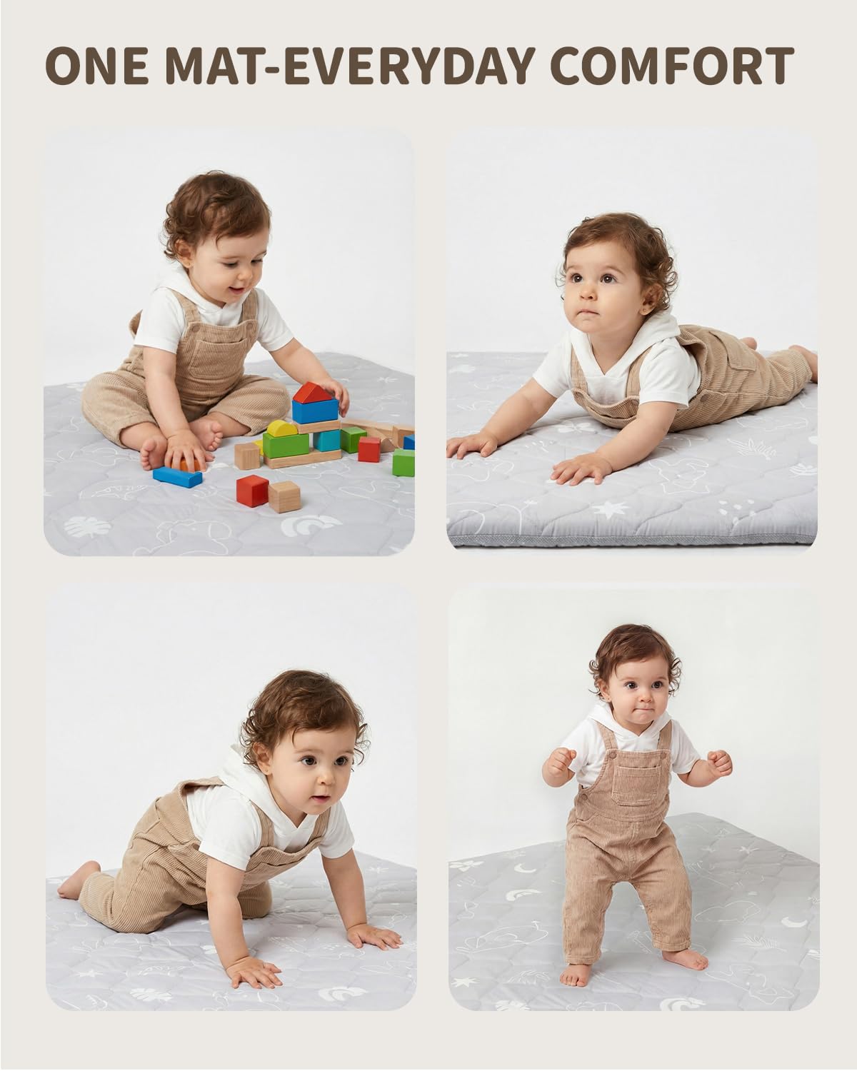 Joypony Baby Play Mat for Floor 50×50in, Quilted 1.6in Extra Thick Crawling Mat for Toddlers, Non-Slip Kids Play Mats for Playpen with Washable Removable Cover, Forest