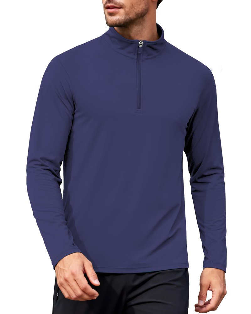 Mens Long Sleeve Shirts 1/4 Zip Pullover Sweatshirts UPF 50+ Sun Protection Wicking Moisture Dry Fit Lightweight Golf Workout Gym Running Casual Athletic Tops Navy Blue L