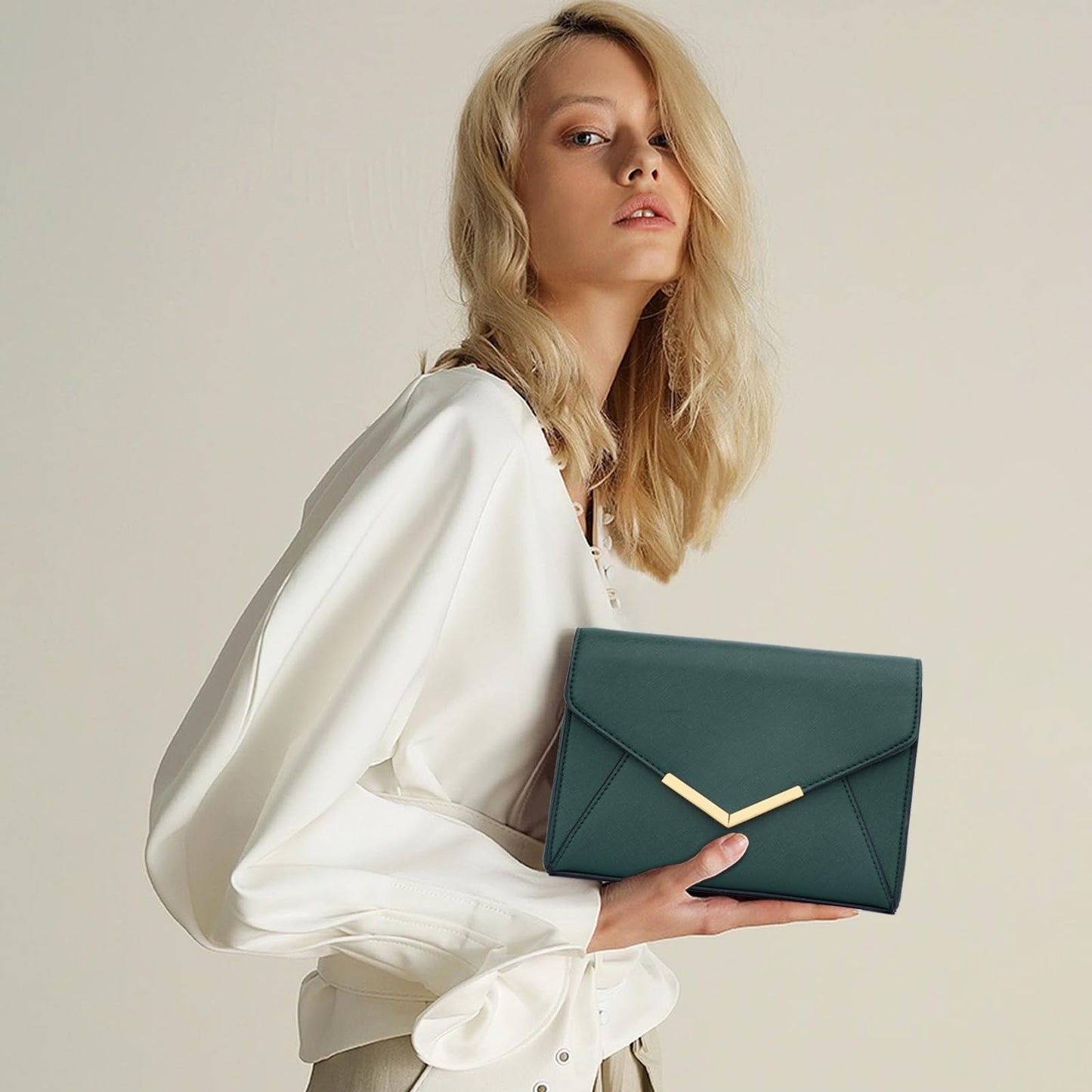 KKXIU Women Elegant Faux Leather Evening Envelope Clutch Purse Foldover Bags for Party Wedding Prom (A-Olive)