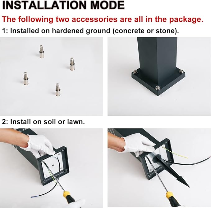 Pathway Lights Post Lights IP55 Waterproof Outdoor Lamp Post Lawn Light Floor Lamp E26 Lampholder Hardwired Suitable for 12V / 24V / 120V Voltage（16in, Black）