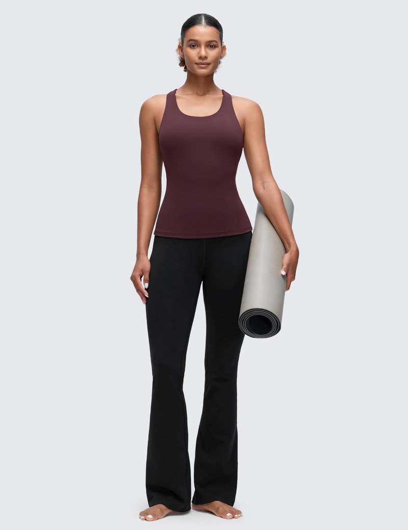 CRZ YOGA Butterluxe Workout Racerback Tank Tops for Women - Padded Athletic Spandex Yoga Shirts with Built in Bra Ripe Plum Small