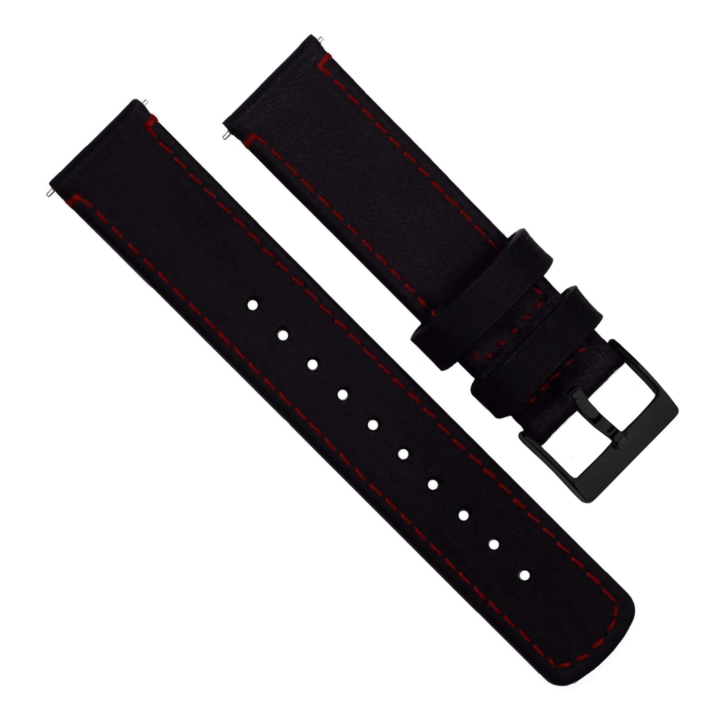 BARTON WATCH BANDS Quick Release Top Grain Leather Watch Band Strap, Black Leather/Red Stitching (Black Buckle), 20mm