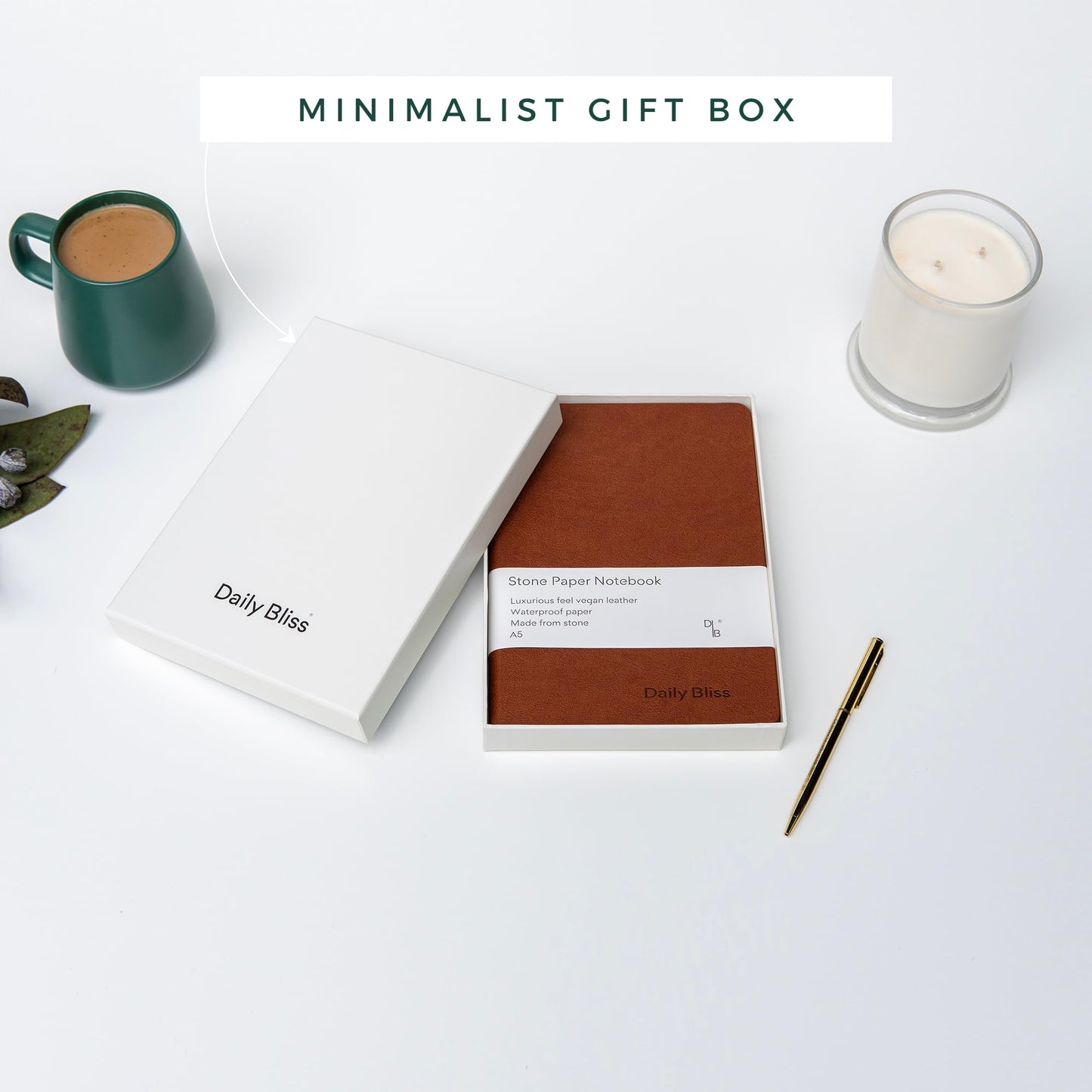 Daily Bliss Stone Paper Ruled Notebook Premium A5 Hardcover Vegan Leather Journal | 160 Pages | Premium Quality Executive Notebook For Men and Women |Comes With Gift Box Water Proof Notebook Cinnamon