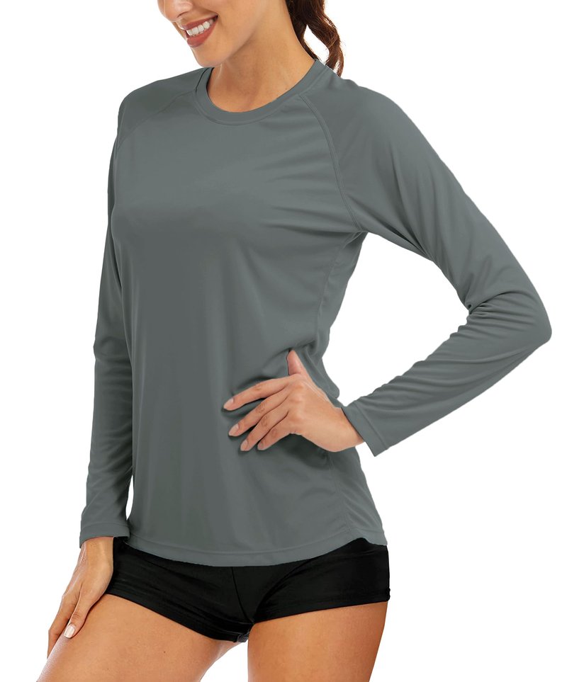 MAGCOMSEN Long Sleeve T Shirts for Women - Summer UV Protection Running & Workout Athletic Tees - Dark Grey
