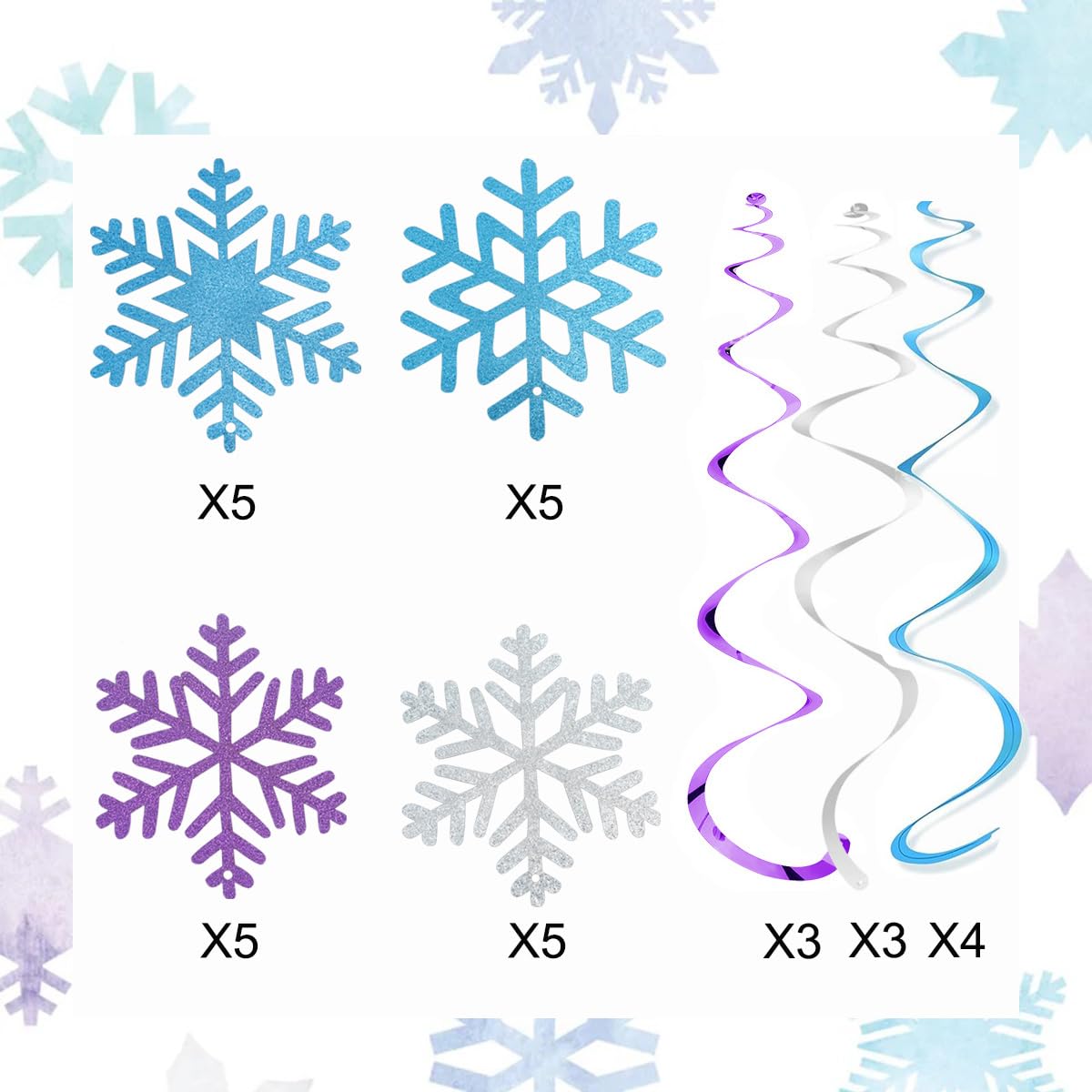 30pcs Glitter Snowflake Hanging Swirls Party Decorations, Frozen Snowflake Christmas Ceiling Streamers Birthday Party Snowflake Ornaments Garland for Winter Wonderland Xmas New Year Party Snow Decor