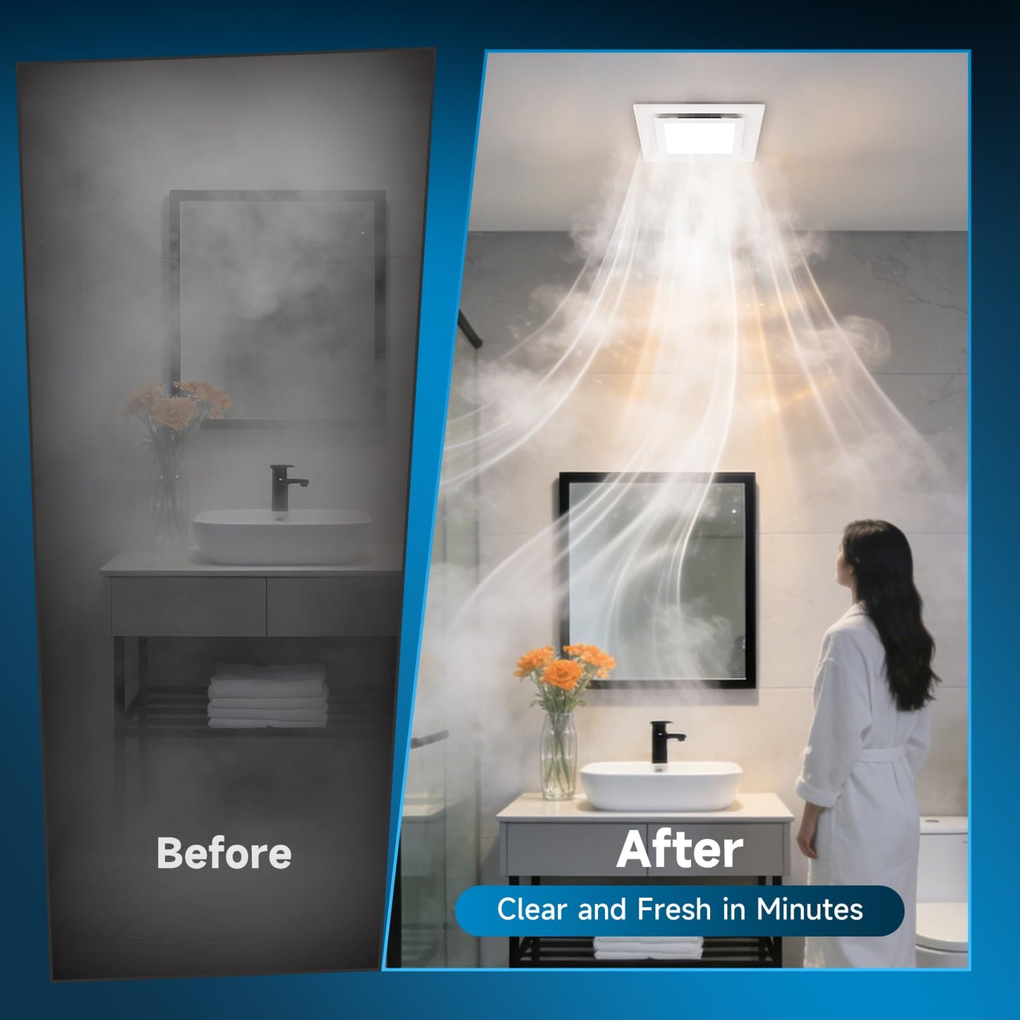 Hon&Guan Bathroom Exhaust Fan with Light 110 CFM, 1.0 Sones Quiet Ceiling Vent Fan, 3CCT LED (3000K/4000K/6000K), 9.8” Panel, 4” Duct, 22W Energy Saving, Easy Install, Ideal for Small Bathrooms