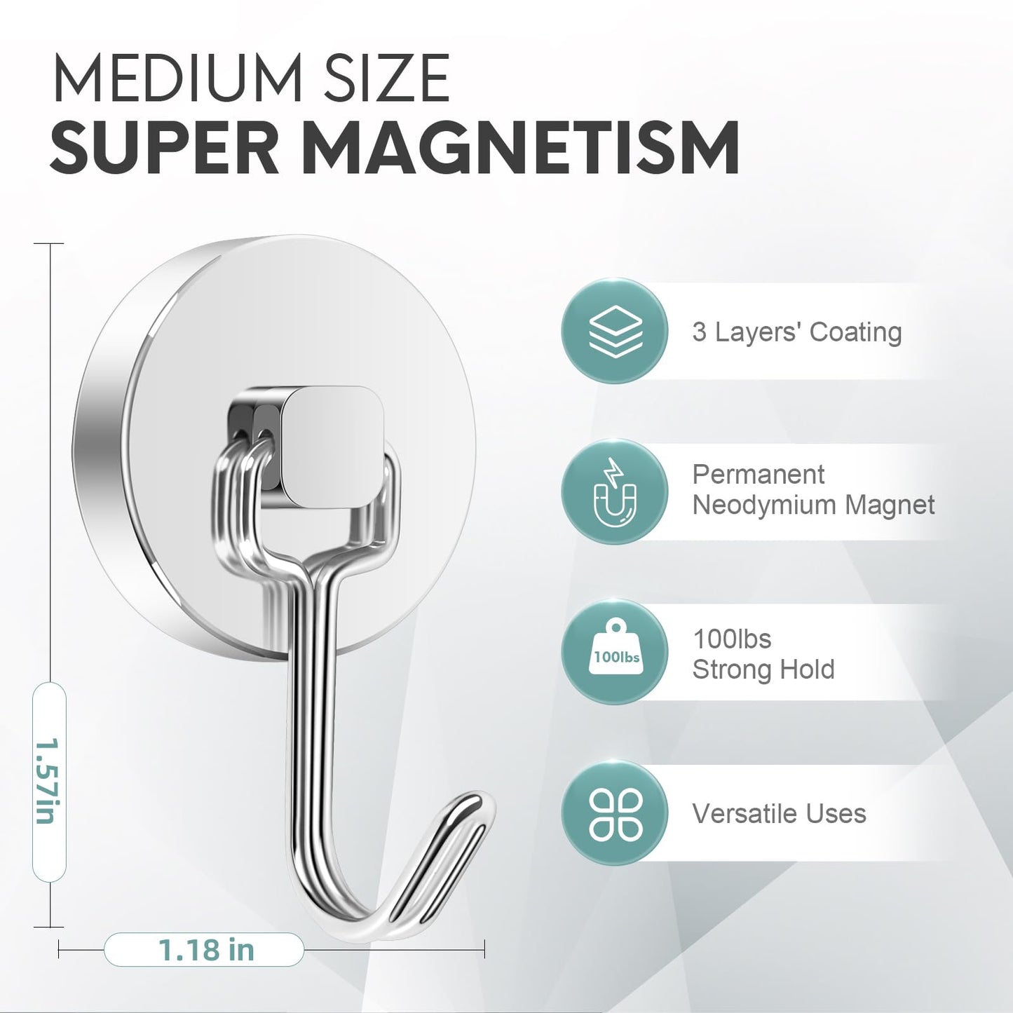 Neosmuk Magnetic Hooks, Cruise Ship Essentials, 100lb+ Swing Swivel Heavy Duty Magnetic Hooks for Cruise Cabins, Refrigerator, Grill, Hanging, and Travel,Extra Strong Must-Haves, Silver.
