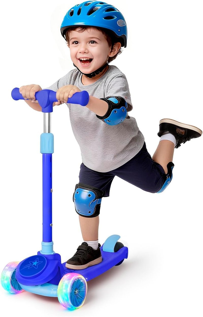 Nattork Kids Scooter for Girls Boys with Light Up Wheels, 3 Adjustable Height Handlebars, Lean-to-Steer Technology, Widen Anti-Slip Deck, 3 Wheel Scooter for kid ages 3-8, Support Riders Up to 110 LBS
