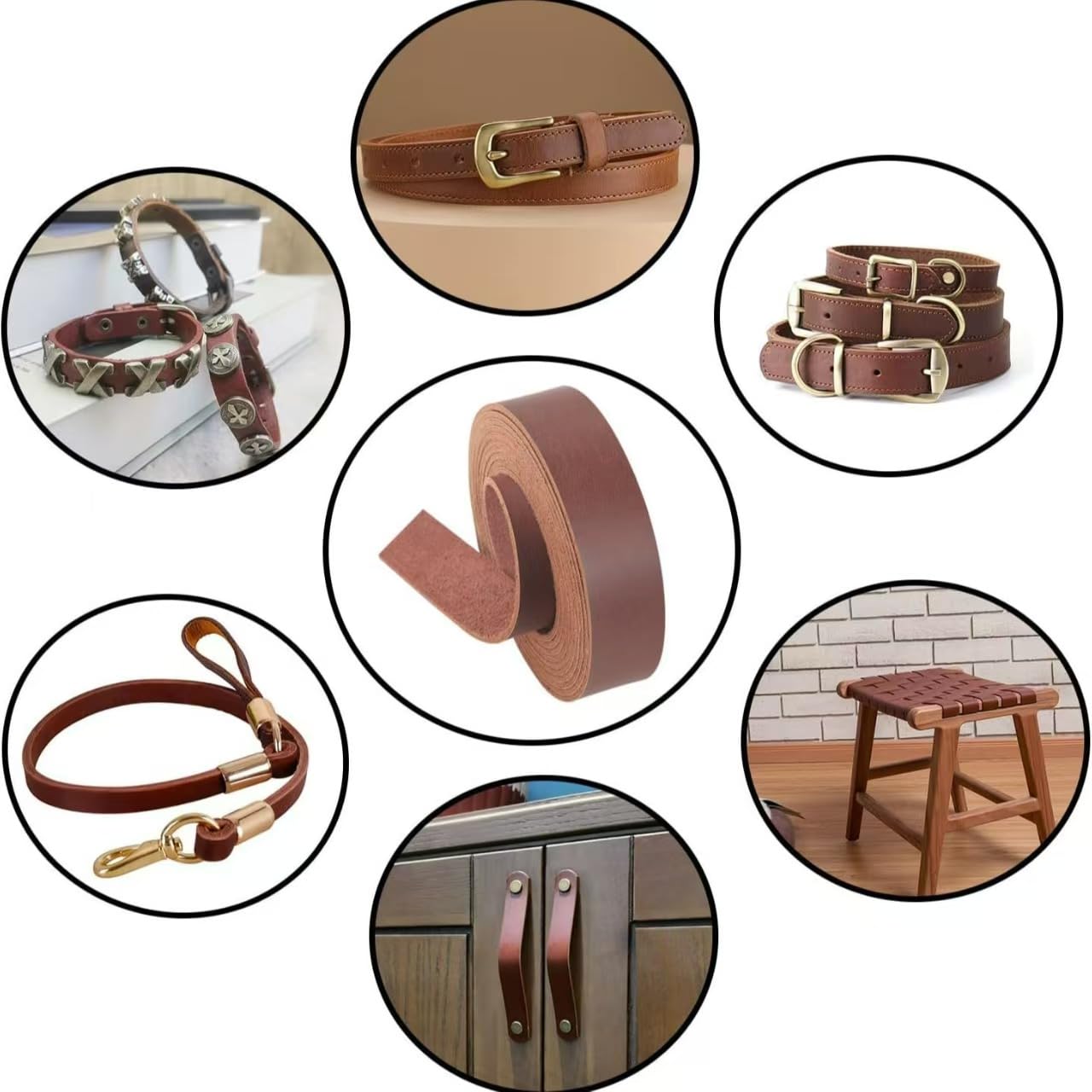 Premium Leather Strap, Brown Genuine Leather Strips, Heavy-Duty Leather Strip 4-5 Millimeters Thick (10-12.5 Ounces), Full Grain Leather Strips for Crafts (Brown 0.79"× 54")