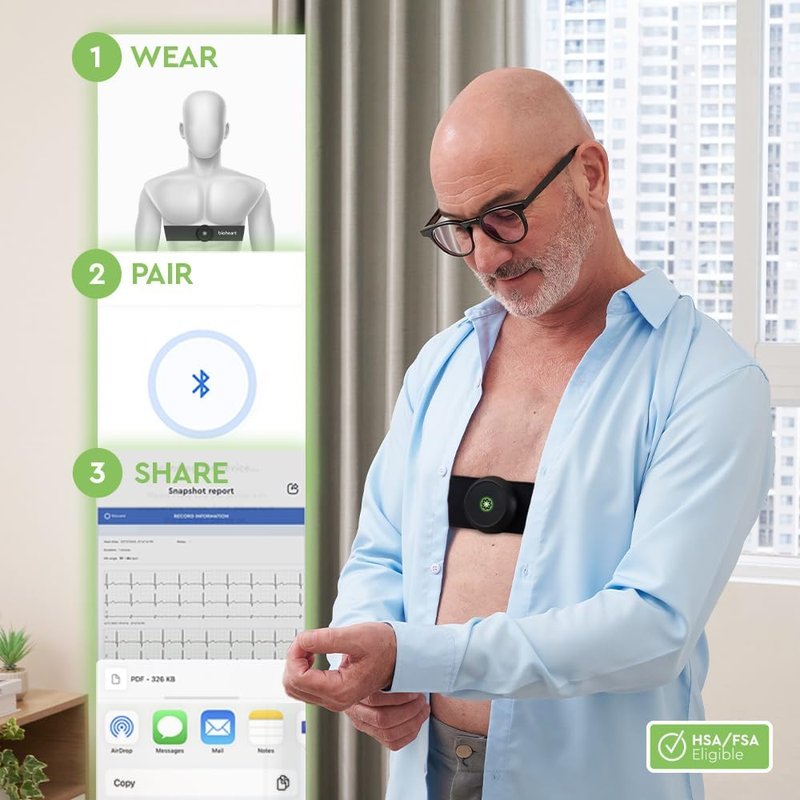 Bioheart 24/7 Continuous Heart Monitor - Smart Wearable Chest Strap with One Month Subscription