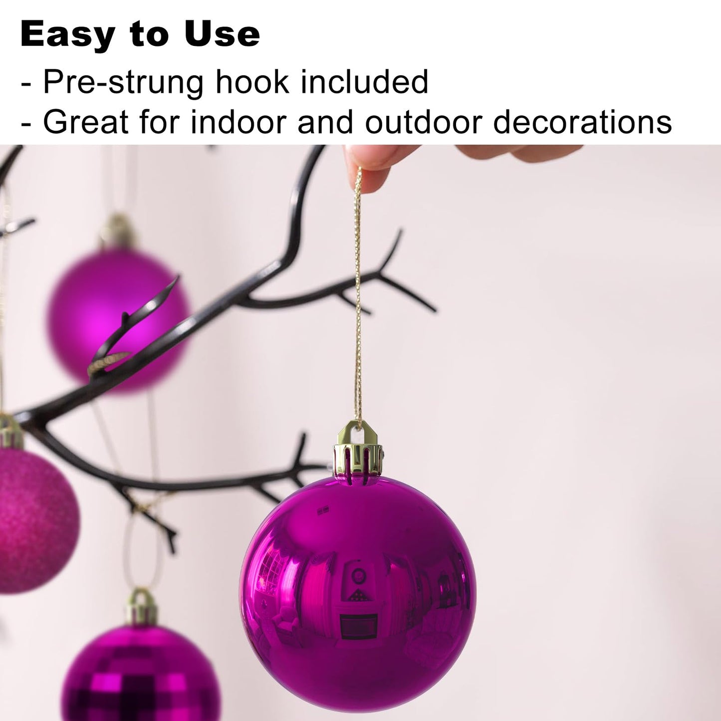 Fuchsia Christmas Ornaments - Christmas Tree Decorations Shatterproof Hanging Balls for Birthday Wedding Holiday Decor Set of 36pcs, Multi-Sizes(1.6",2.5",3.2")