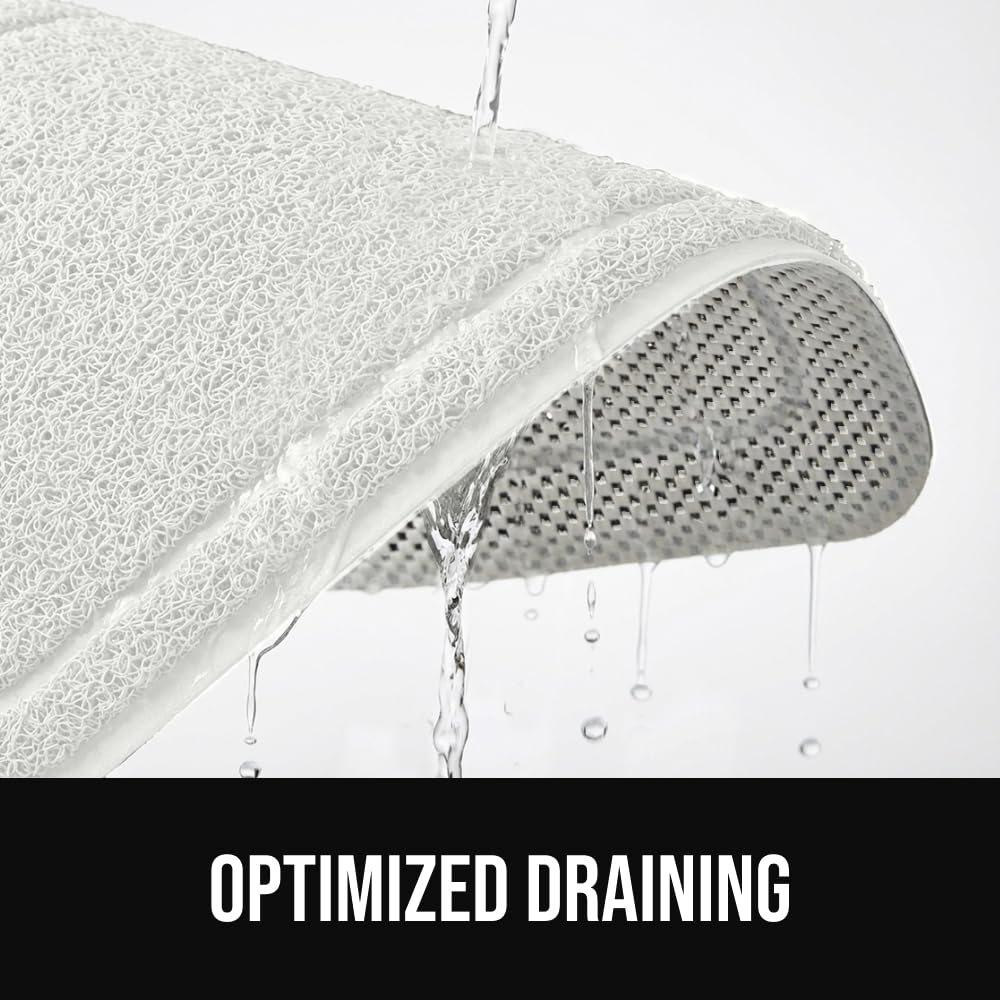 GORILLA GRIP Exfoliating Bath and Shower Mat, Textured Backing, 35x16 Soft Loofah-Style Foot Scrubber for Outside or Inside Bathtub, Quick Dry Easy Drainage Tub Floor Mats, Bathroom Essentials, White