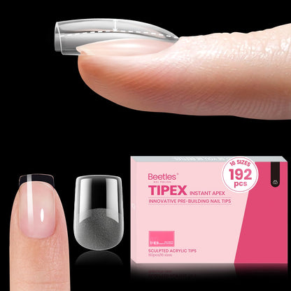 Beetles Tipex Gel Nail Kit, Medium Almond Nail Tips 224 Pcs 16 Sizes Pre-Building Pre-Etched Thick Acrylic Tips with Tipex Glue, Mini Lamp