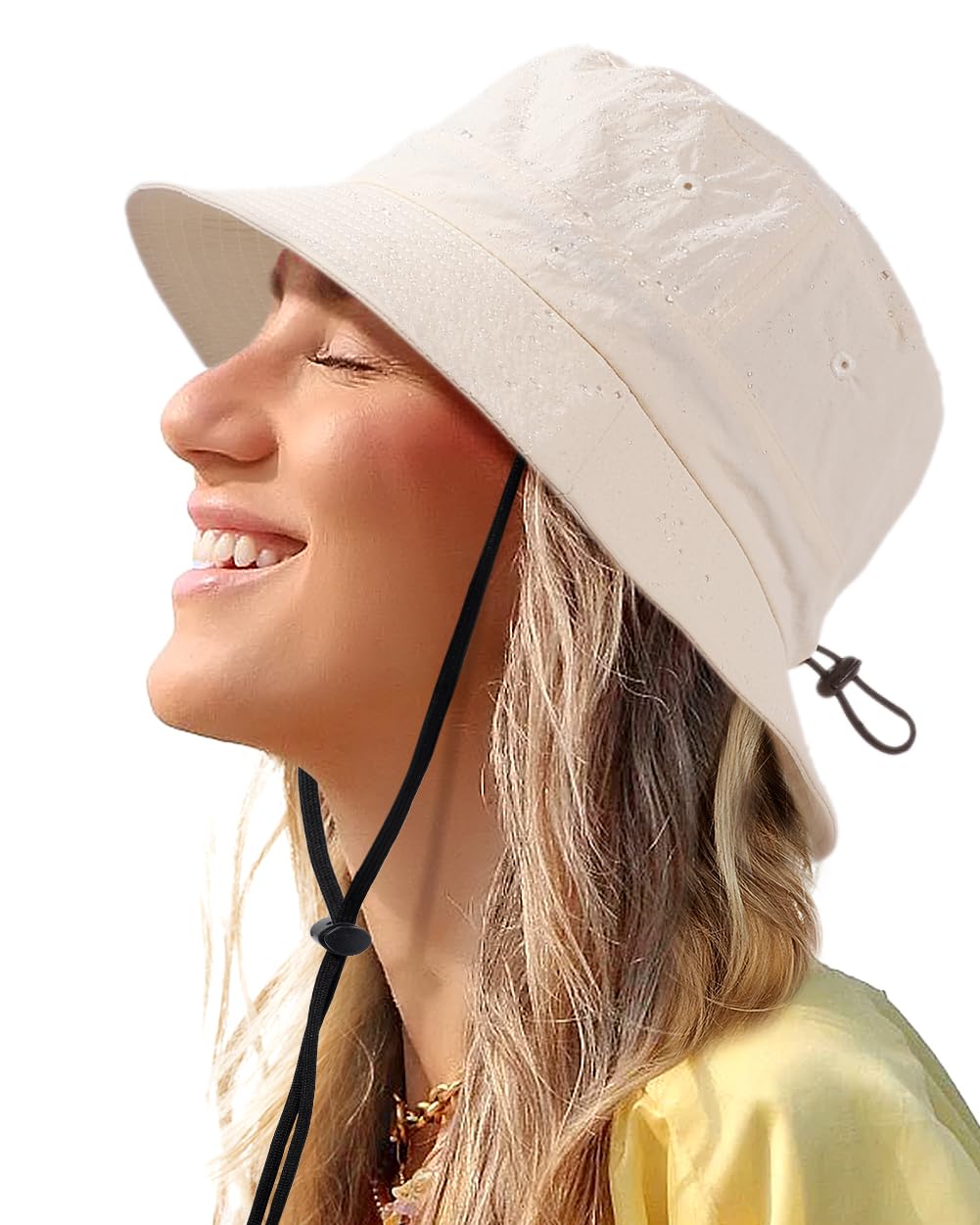 Water-Resistant Bucket Hat for Women Men Rain Hat UPF 50+ Boonie Sun Hat Foldable Summer Floppy Fishing Safari Hats Light Beige