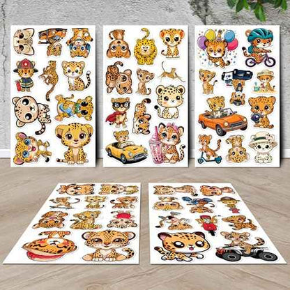 Cheetah Stickers 50 Pieces Vinyl Waterproof Decal for Laptop Water Bottle Phone Car Window Motorcycle Guitar Stakeboard Scrapbook African Leopard Sticker Gifts