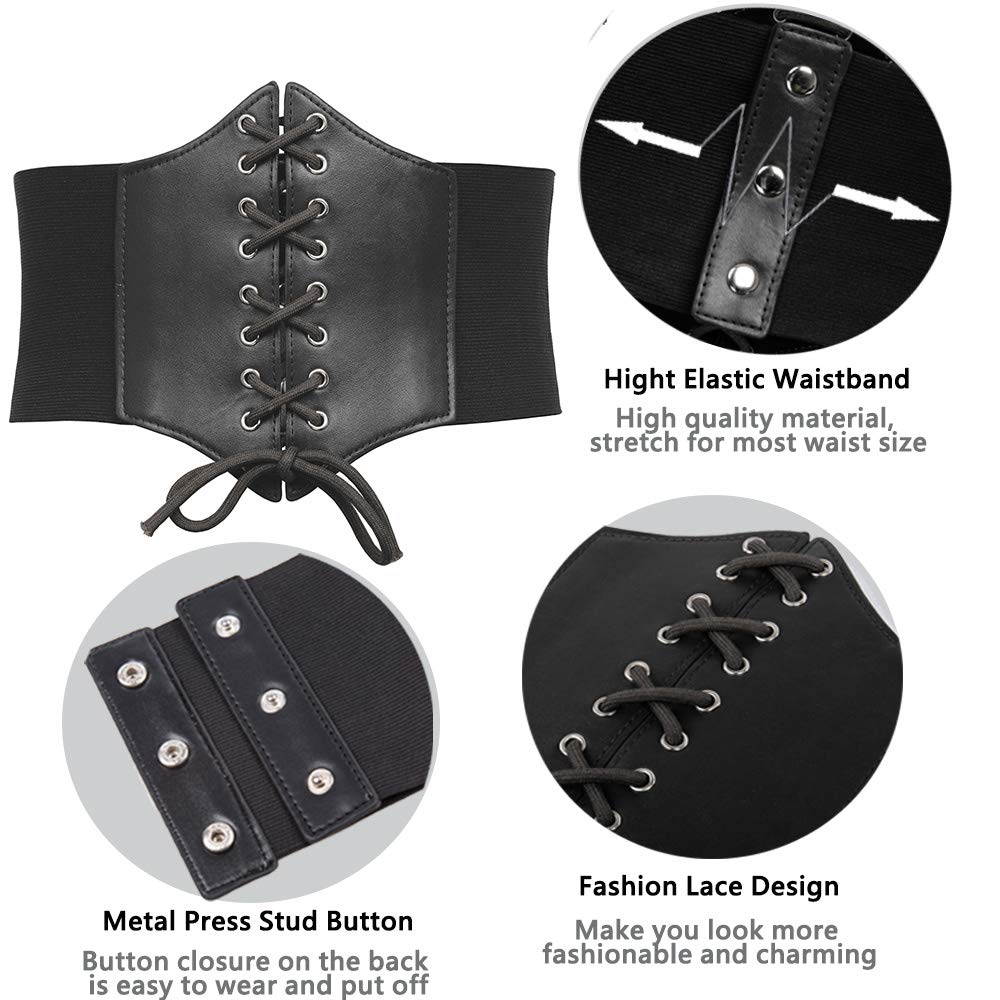 GRACE KARIN Faux Leather Steampunk Sexy Underbust Waist Belt Corset(XL,Black)