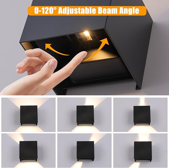 4 Pack Outdoor Wall Sconces Exterior/Interior LED Wall Lights,Square Modern Wall Sconce Fixture Set, Up and Down Lights IP65 Outdoor Waterproof Lights, 12W Warm Light 3000K Wall Light.