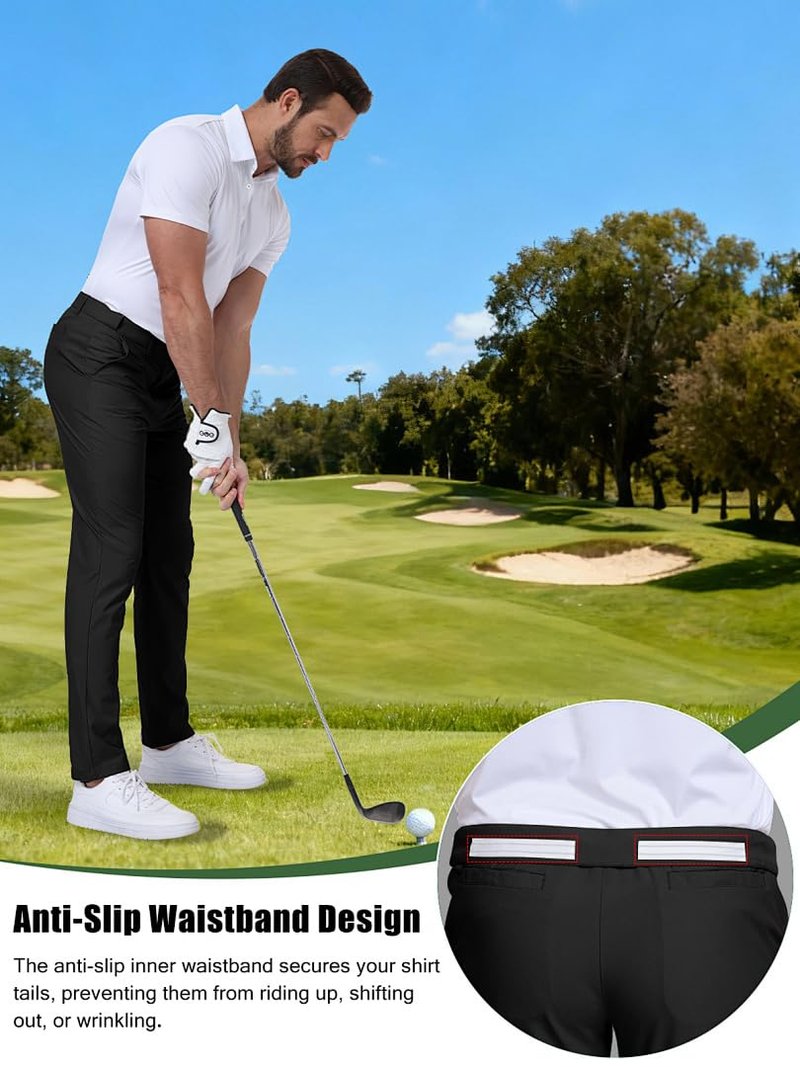 SPOSULEI Golf Pants for Mens Slacks Dress Quick Dry Lightweight Work Casual Comfort Relaxed fit Anti-Slip Trousers with Pockets Black 34Wx30L