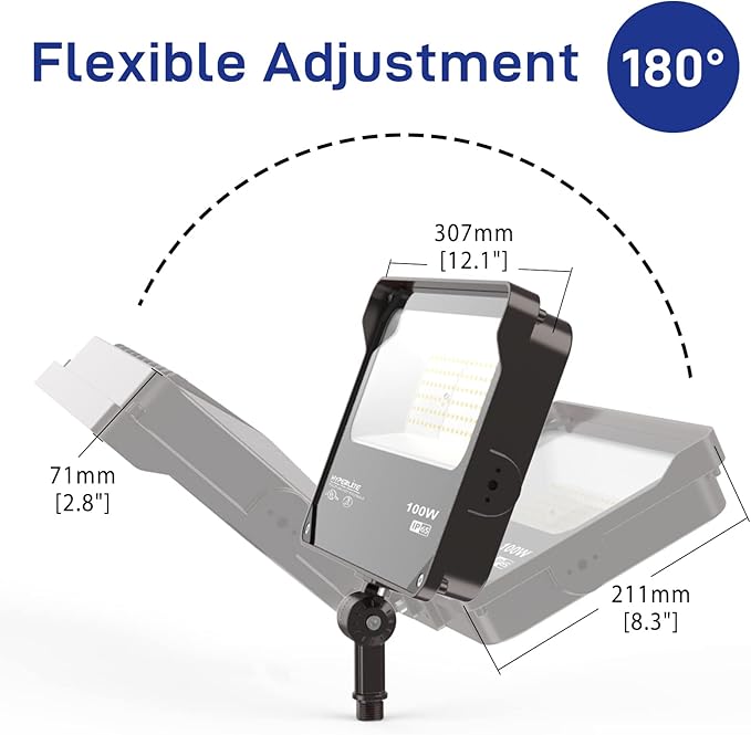 HYPERLITE LED Flood Light 100W 11000LM, 5000K Flood Lights Outdoor with Knuckle Mount, IP65 Waterproof Flood Lights for Yard,Garden,Playground UL Certified