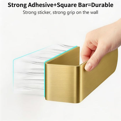 2 Pack Gold Hand Towel Holder, Adhesive Towel Bars Wall Mounted, 8 Inch Square